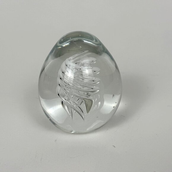 Clear Glass Egg-Shape Spiral Swirl Corkscrew Paper Weight - Picture 1 of 4